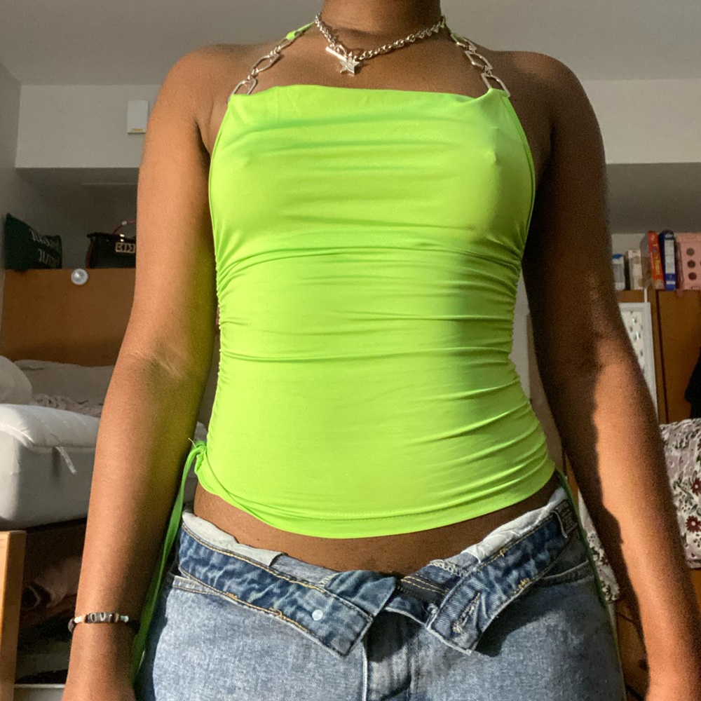 Neon green y2k halter neck top